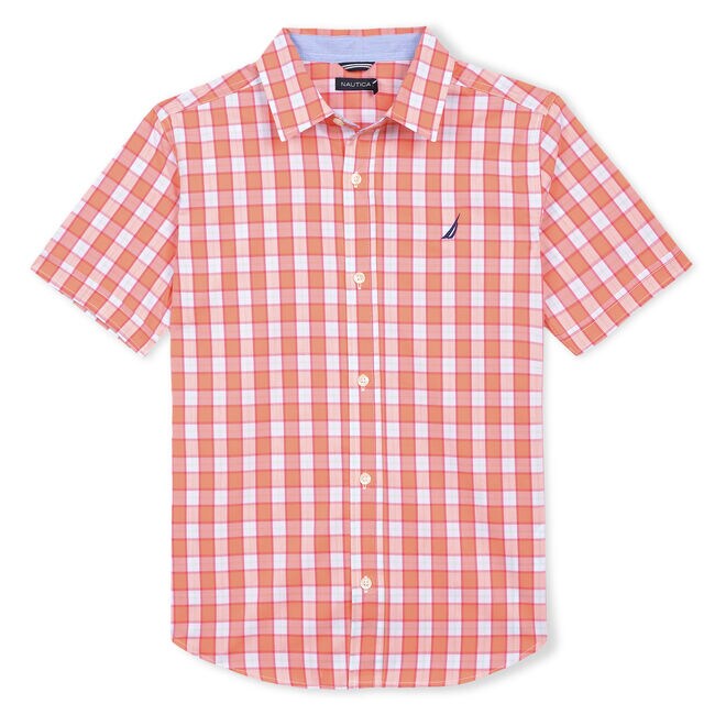 Nautica Boys Short Sleeve Gingham Woven Shirt